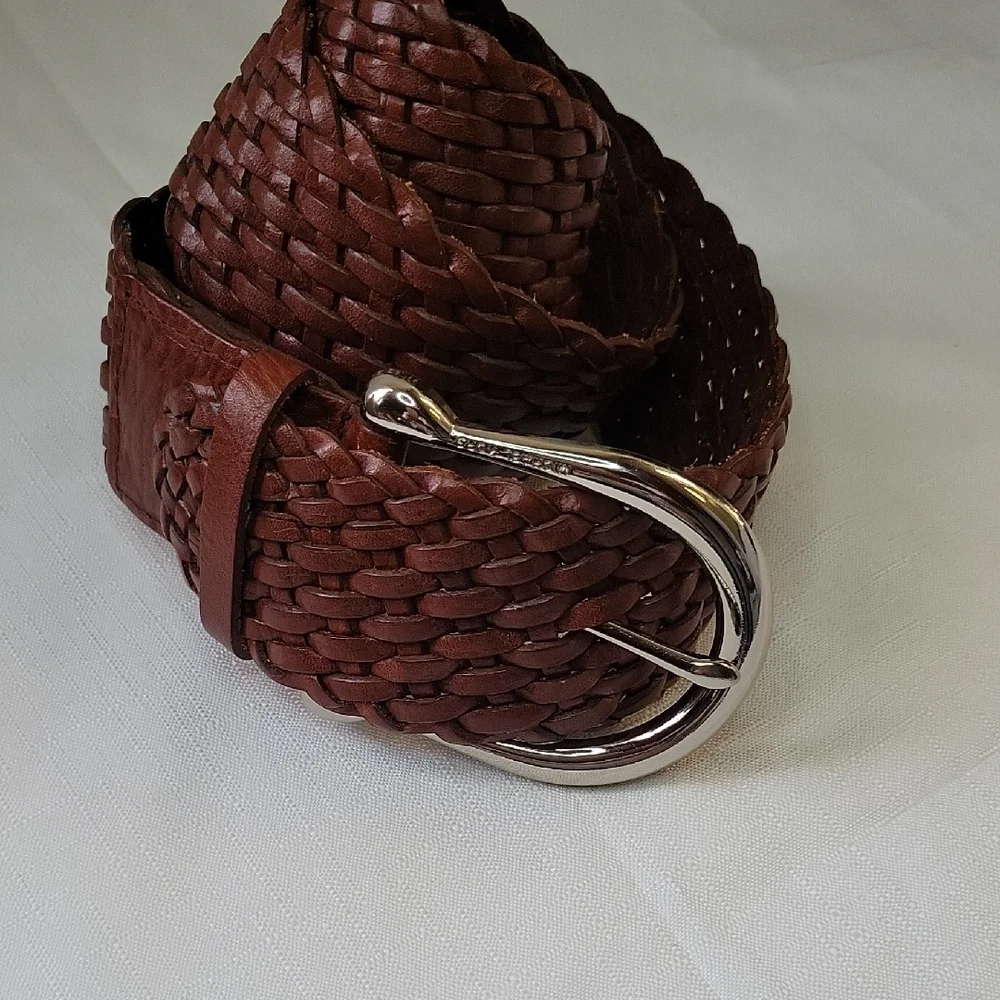 Michael Kors Women’s Chestnut Braided Belt with Polished Silver Buckle Size S